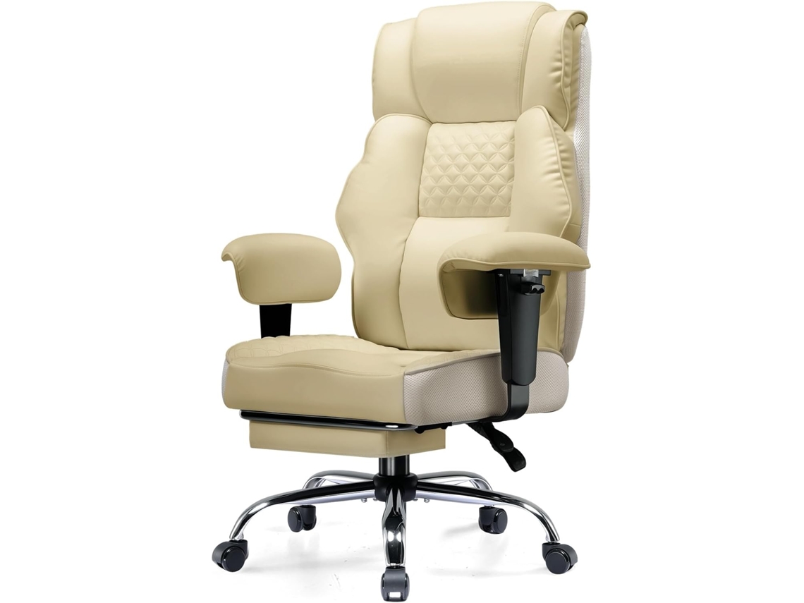 Silla gaming GT Player, silla de oficina, silla ergonómica para ordenador, piel sintética, blanco cálido.