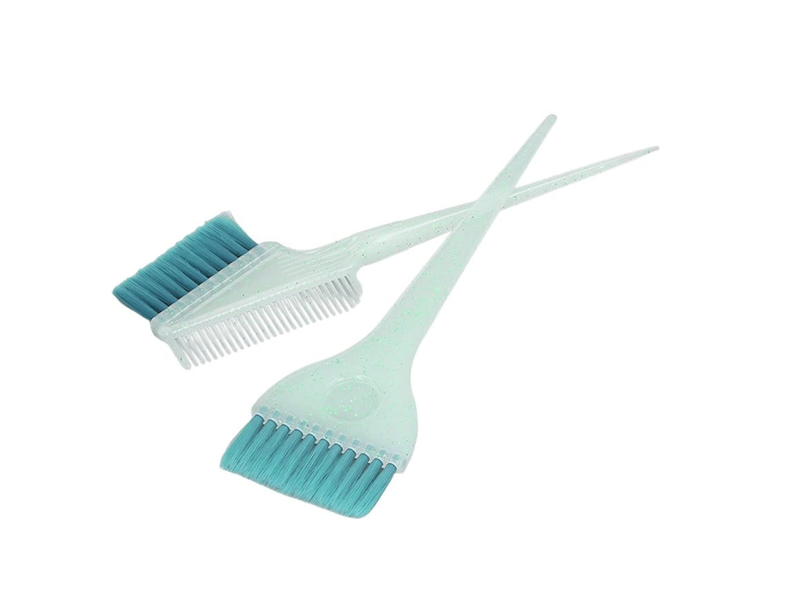 2pcs Pincel De Tintura De Cabelo Duas Faces Com Cerdas De Nylon Macias E Cabo Com Glitter Verde