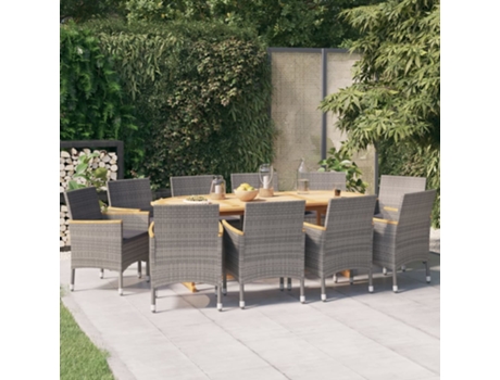 Conjunto 11 de comedor de jardín VIDAXL con cojines gris