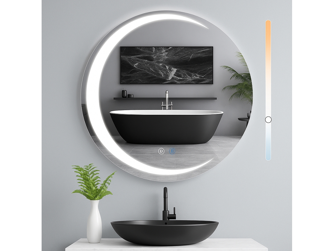 Espejo de baño redondo con luz LED, IP44, 50 cm, control táctil, NETTLIFE