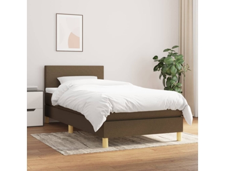Cama con somier VIDAXL (Marrón - Tela - 193 x 90 x 88 cm)