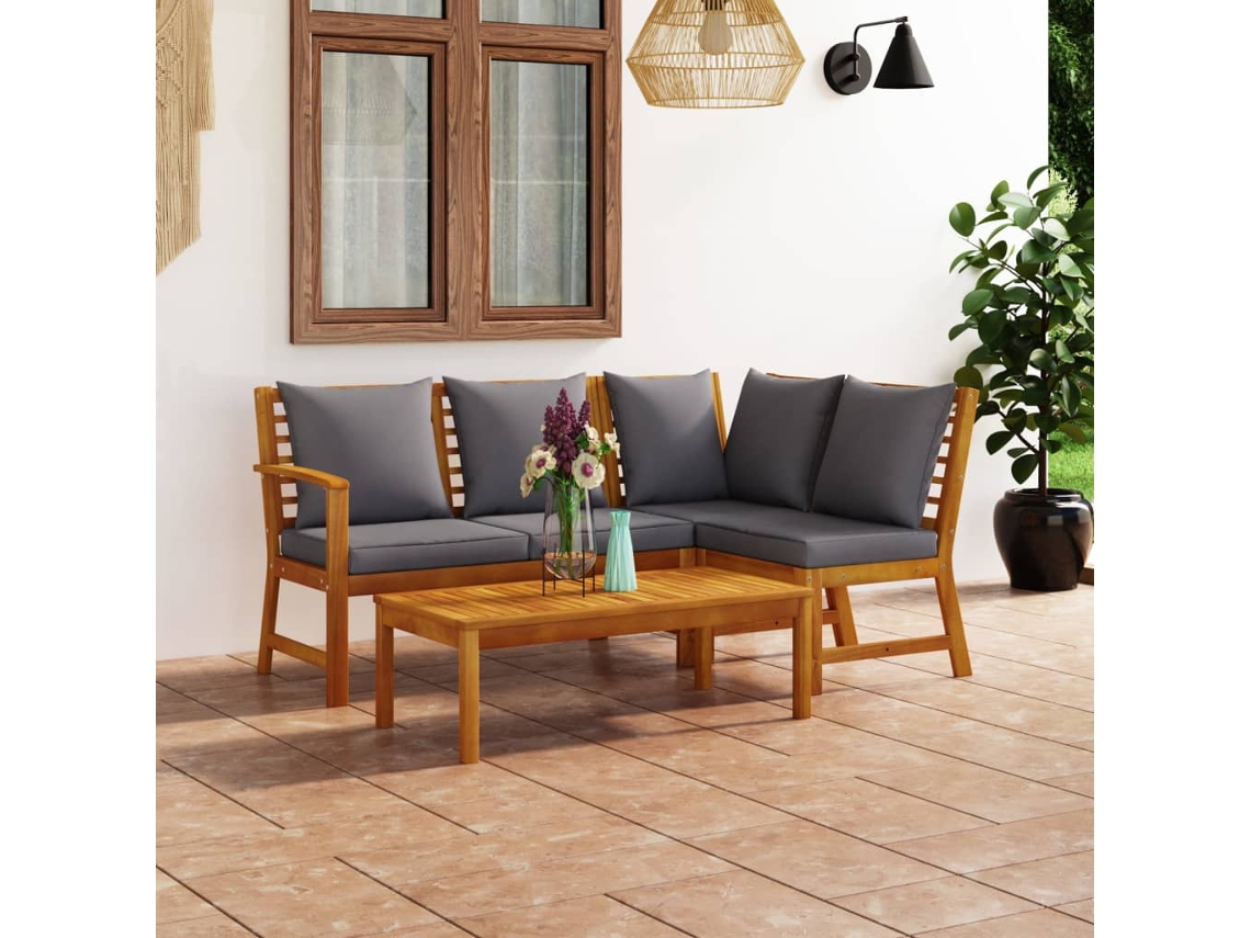 Conjunto de jardín de 4 piezas DKD Home Decor con cojines de acacia maciza