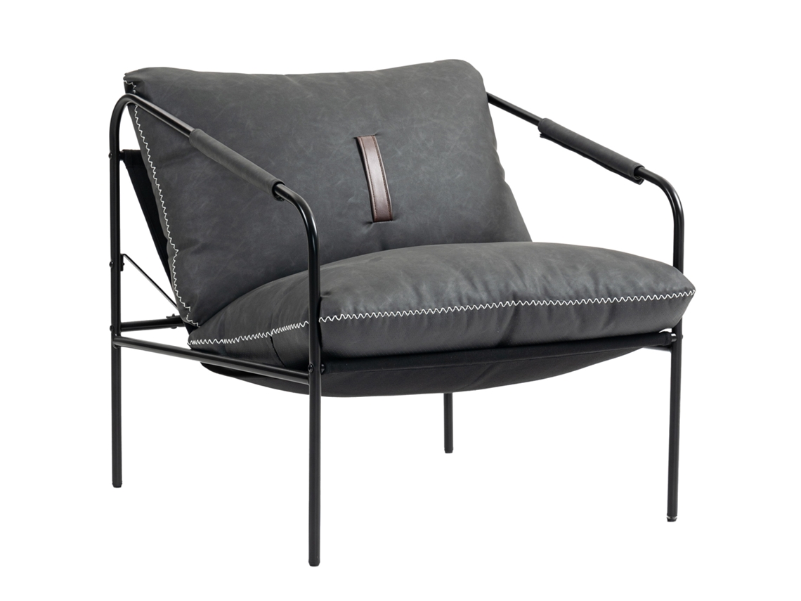 Sillón De Lectura De Piel Sintética Con Cojines Extraíbles Para Salón, Color Gris Carbón.