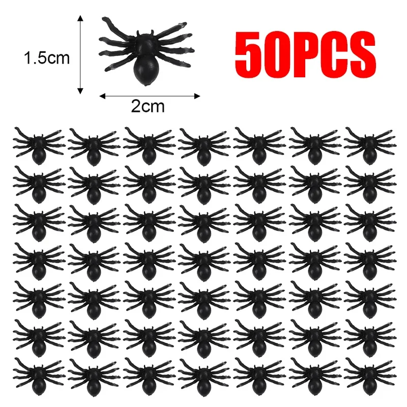 50 arañas luminosas pequeñas de plástico negro, decoración para fiestas de Halloween y casas embrujadas pequeñas (50 unidades) Viewleaf