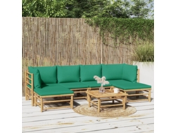 Conjunto de jardín de bambú de 7 piezas con cojines verdes de Dkd Home Decor