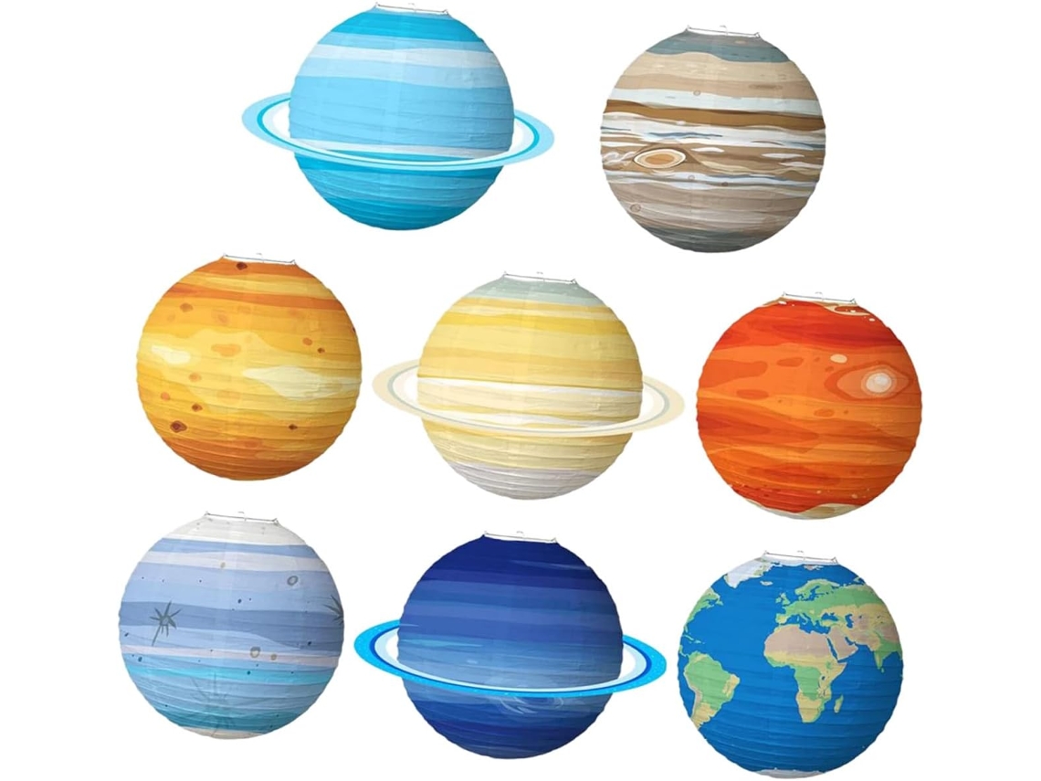 Juego de 8 linternas de papel planetarias para colgar, con temática espacial, coloridas y duraderas Gokoco