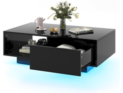 Mesa pequeña con 20 colores de luces LED, mesa rectangular moderna con control remoto, mesa de cóctel inteligente Costway con cajón (negro)