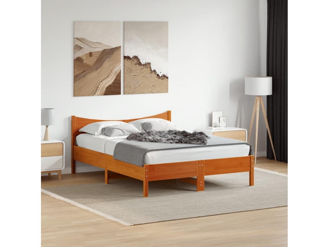 Cama Sin Colchón Madera Maciza De Pino Marrón Cera 140x200 Cm