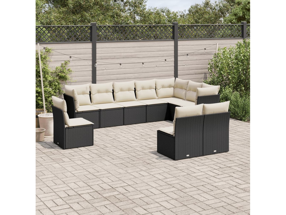 Conjunto de sofás de jardín de 10 piezas DKD Home Decor con cojines de mimbre negros
