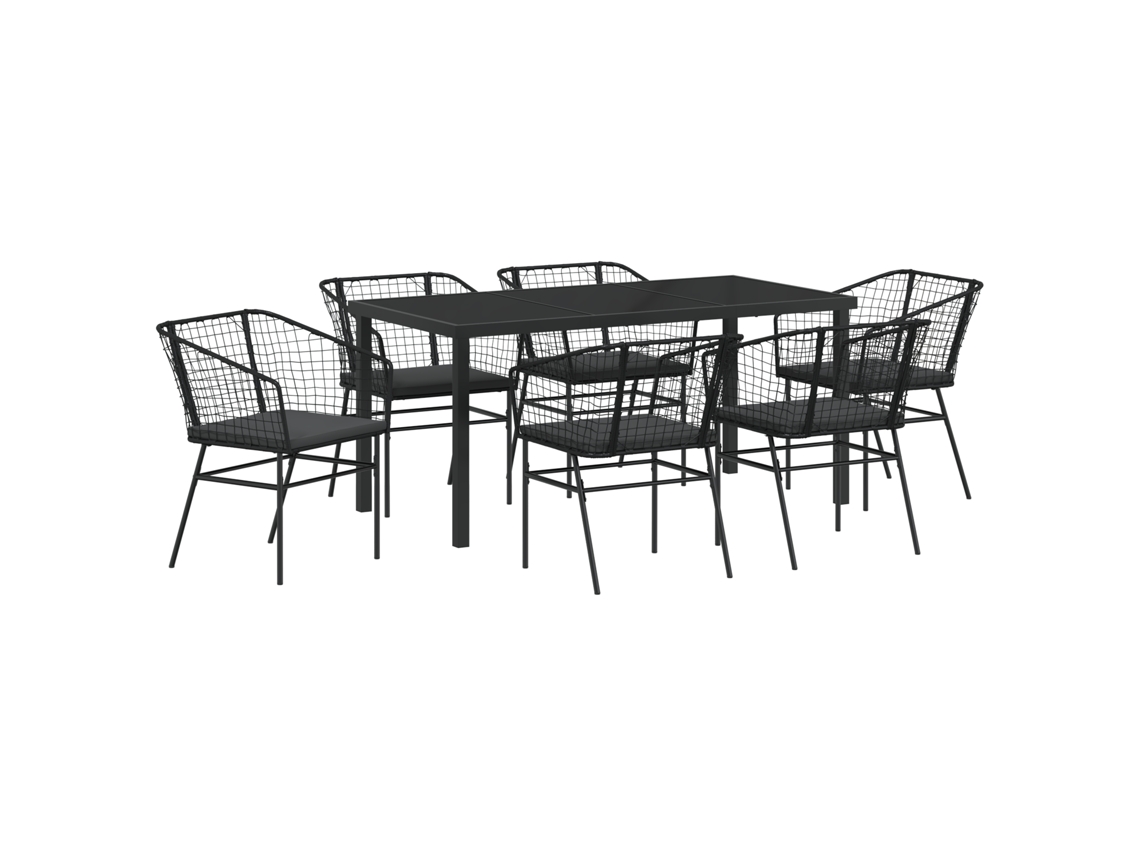 Conjunto de comedor de jardín Vidaxl de 7 piezas con cojines de ratán sintético negro