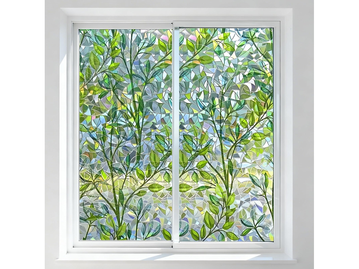 Vinilo Estático Para Cristal Con Patrón De Plantas - Película Decorativa Para Hogar Y Oficina - 44,5x200cm - Verde
