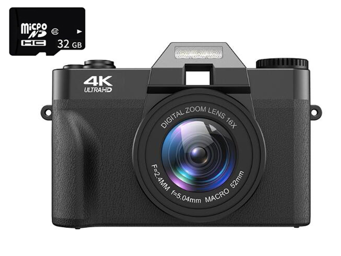 Cámara digital SZSMART CDR9 4K 16X multiplicación WIFI Pantalla de 3 pulgadas Regalo de cumpleaños negro 32G