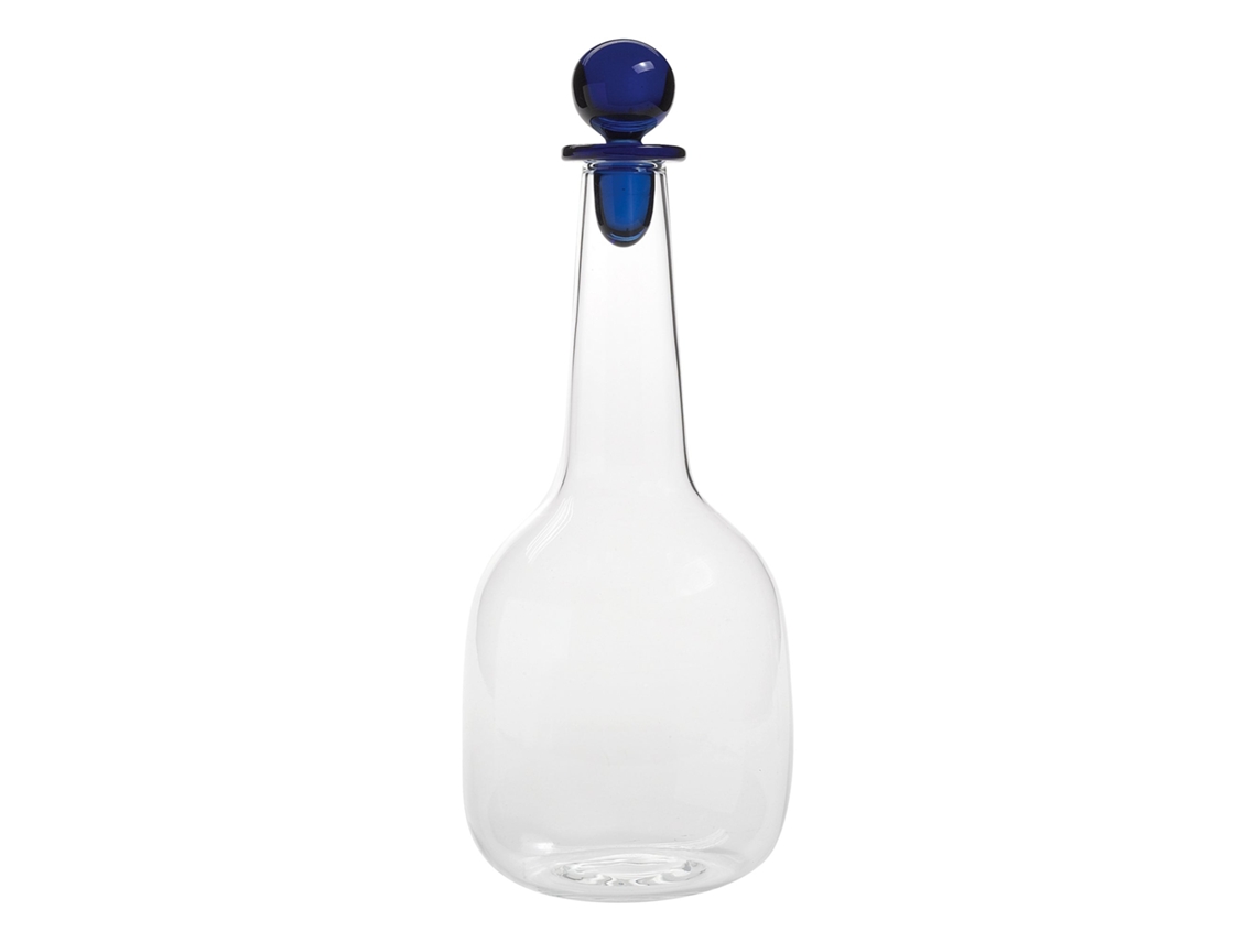 Botella Zafferano Bilia, De Vidrio Borosilicato Hecho A Mano, Diseño Elegante Y Minimalista Para Servir Agua O Vino, Color Azul, Alta Calidad.