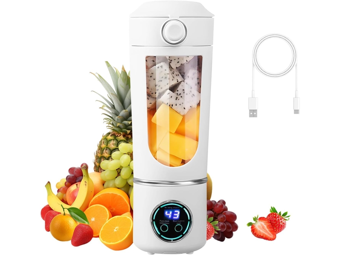 Licuadora Blanca De 700 Ml Con 12 Cuchillas De Acero Inoxidable Y Batería Usb De 1500 Mah Para Gimnasio, Oficina, Camping Y Viajes.