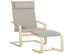 Butaca De Salón Con Otomana Sillón Con Respaldo Alto Reposabrazos Y Almohada Extraíble 67x78x92 Cm Gris
