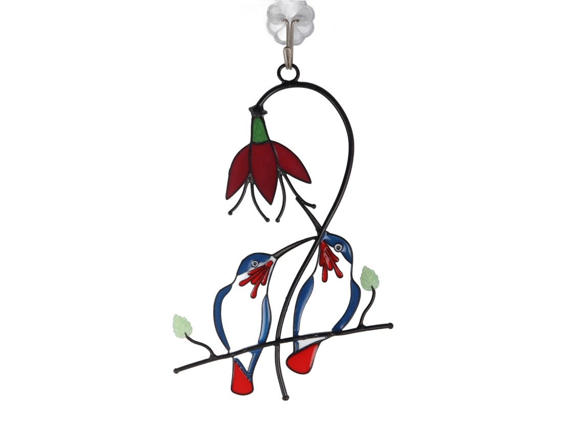 Decoración de ventanas con adornos y colibrí de cristal encantado