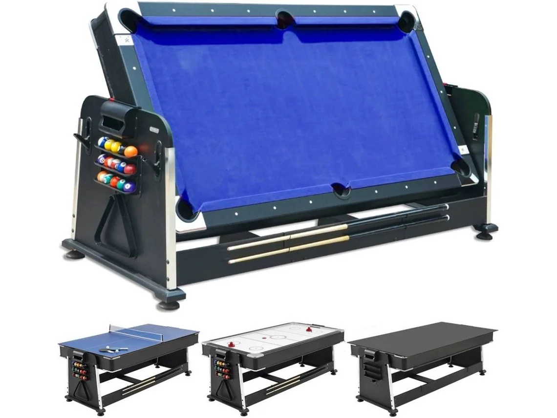 DEVESSPORT Multijuego Giratorio 4 en 1 Olimpus con Billar, Air Hockey, Ping-Pong y Mesa de Comedor 203,5x112x81 cm
