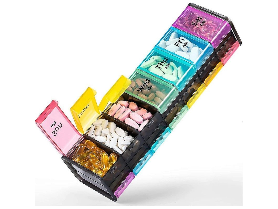 Organizador Semanal De Pastillas Extra Grande 7 Días 14 Compartimentos Am Pm Bpa Free Negro