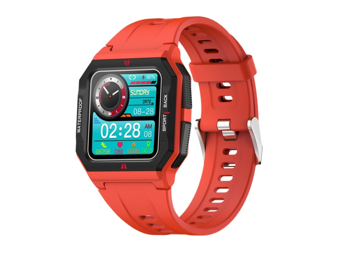Reloj inteligente resistente al agua con reproducción de música, monitor de frecuencia cardíaca y presión arterial (rojo)