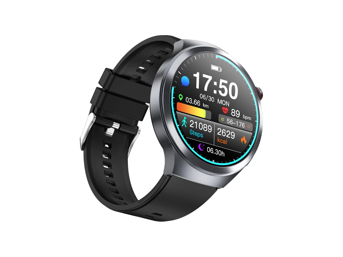 Smartwatch con pantalla AMOLED de 1,73 pulgadas en piel negra ET475, microexamen ECG, NFC, Alipay, IA, diagnóstico, llamadas Bluetooth.