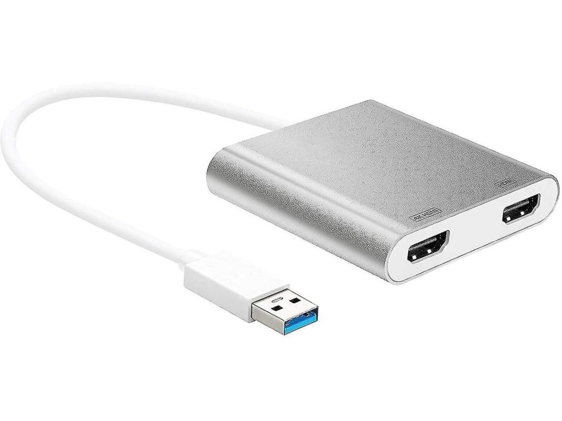 Adaptador USB a HDMI, cable multimonitor, HDMI dual, USB 3.0, 4K, Ultra HD, compatible con Microsoft 7, 8.1, 10 y Mac OS X 10.6 E Plus, blanco, Bestvite