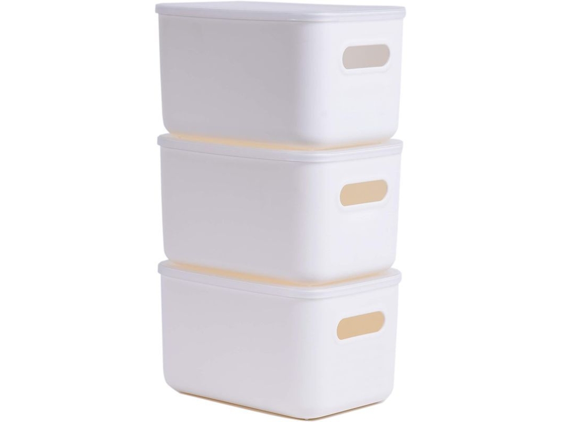 Juego De 3 Cajas De Almacenamiento Apilables Con Tapas Transparentes, Fabricadas En Plástico Resistente Con Asas.