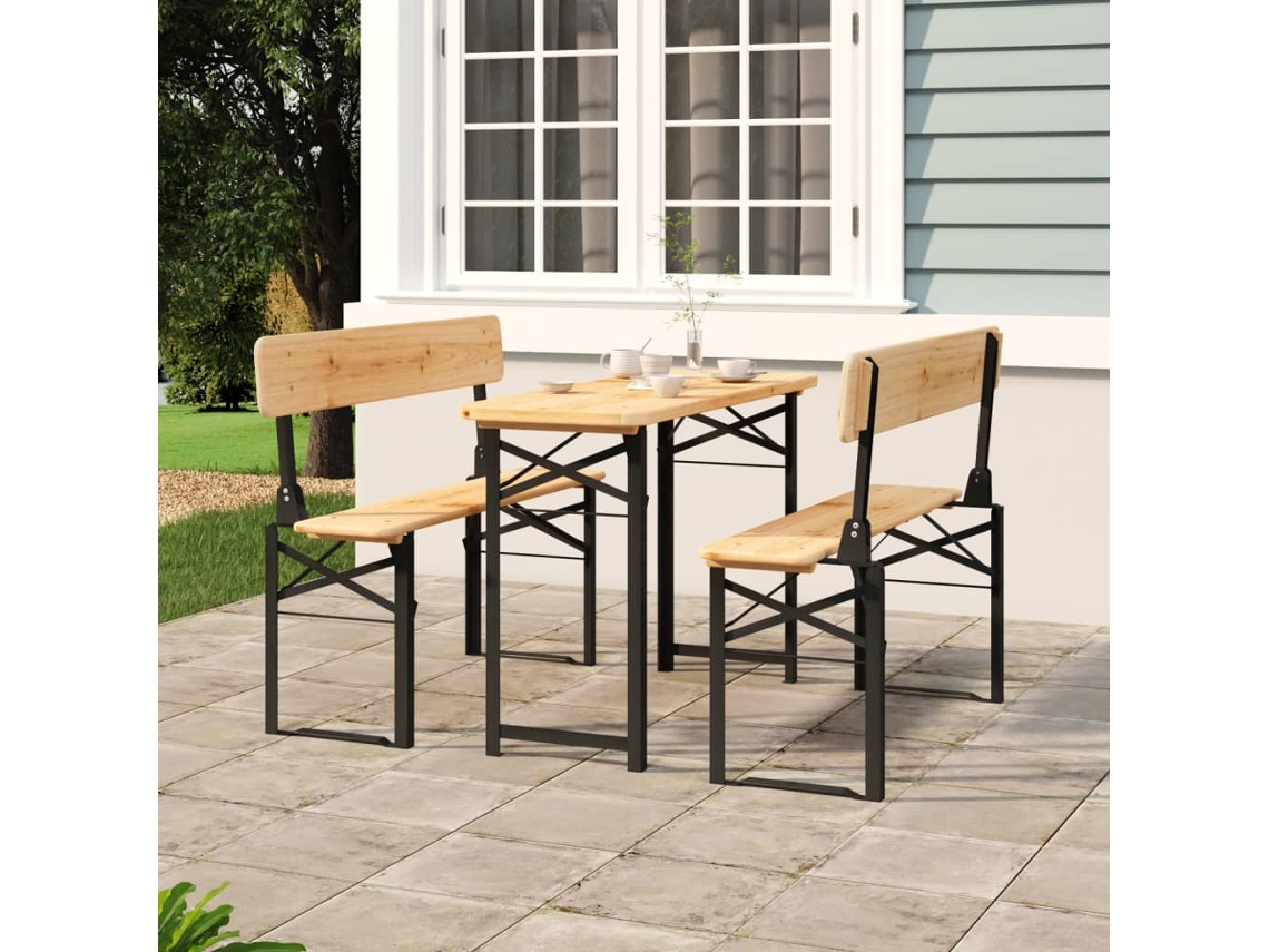 Juego de mesas de cerveza plegables de madera maciza de abeto Dkd Home Decor