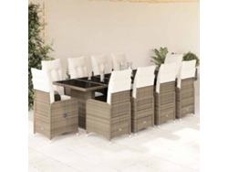 11 Pcs Conjunto De Bistrô P/ Jardin C/ Almofadas Vime Pe Bege Dkd Home Decor