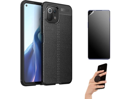 Kit Carcasa y Protector Xiaomi Mi 11 Lite 5G Ultimatte Rugged Leather Popsocket Negro