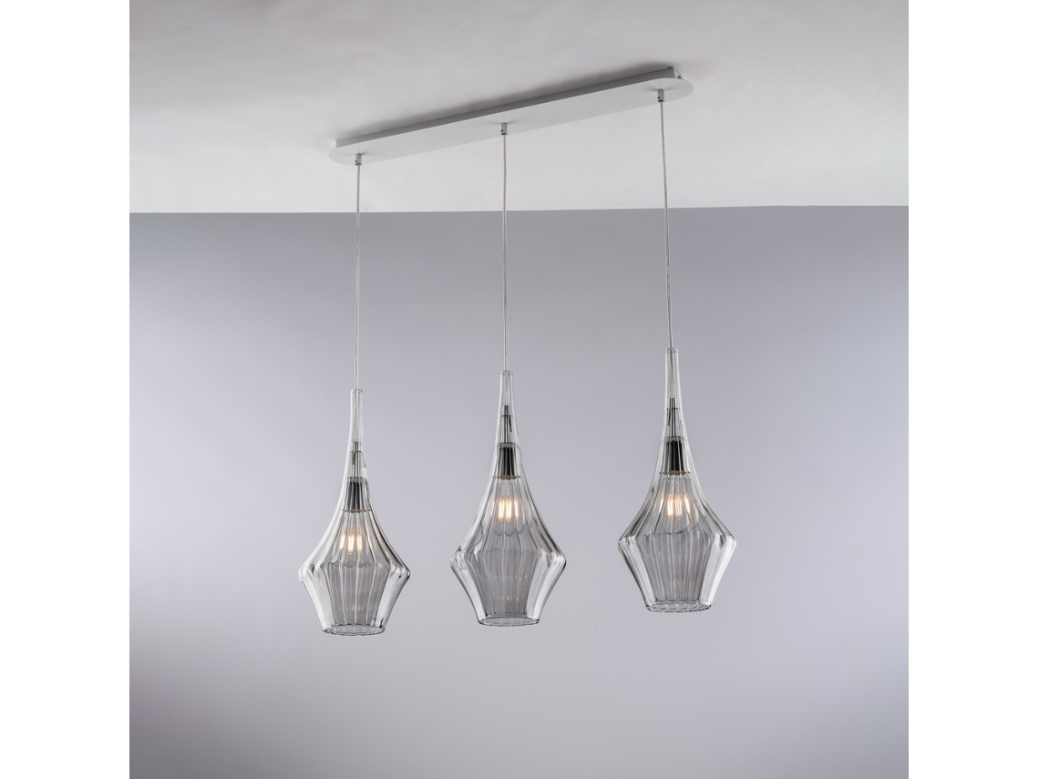 Zeus - Riel De Hierro Con Cristal Pyrex Gris 3 Luces L.75 X 10 - Bl270-bin3-gr