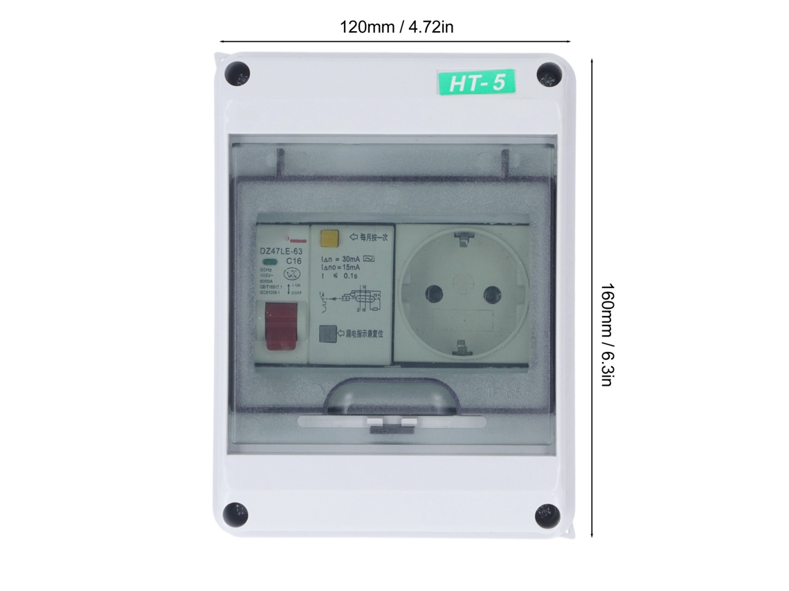 Caja de interruptores a prueba de agua con 2 enchufes de la UE y disyuntores MCB/RCBO de 250 V CA