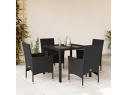 Juego de comedor de jardín de 5 piezas con cojines de mimbre negro de polietileno y vidrio de DKD Home Decor