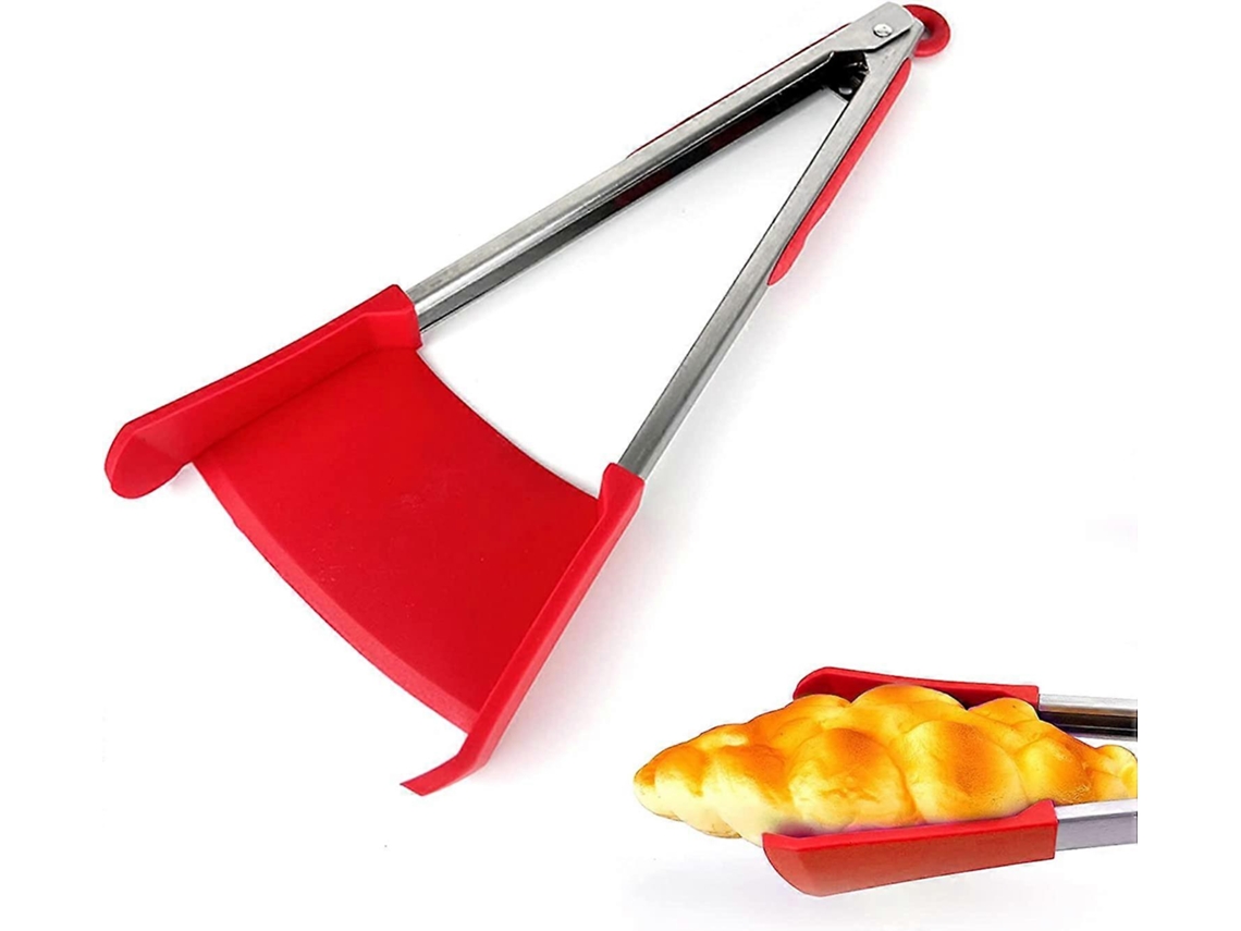 Pinza Espátula De Silicona 2 En 1 Para Cocina, Resistente Al Calor Y Antiadherente, Alimentaria (rojo 9 Pulgadas) 9 Pulgadas Rojo