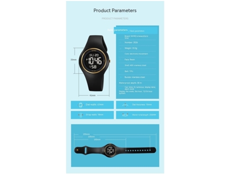 Relojes deportivos para mujer Calendario Semana Reloj digital LED resistente al agua - Anillo dorado con concha negra VEANXIN
