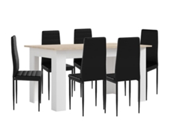 Pack Mesa de Comedor o Cocina Blanco y Cambria 6 Sillas en Polipiel/metal Negro