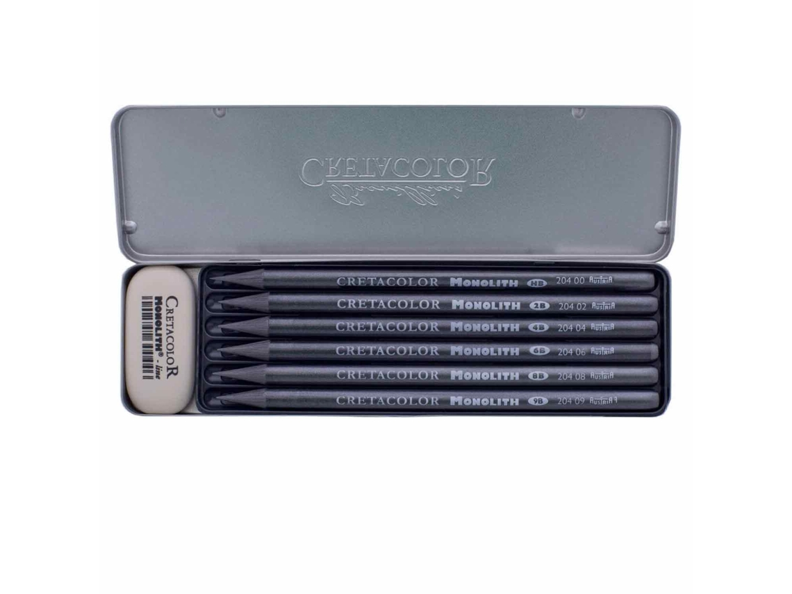 Set de 6 lápices de dibujo Monilith grafito puro y goma de borrar - Caja metálica
