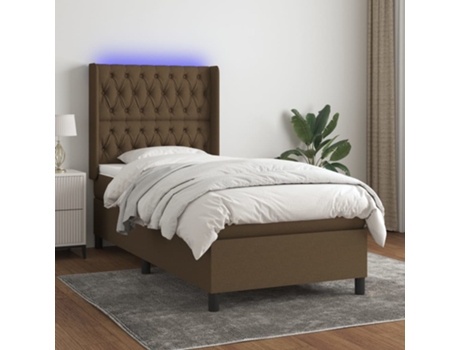 MAISON EXCLUSIVE Cama con somier y colchón LED 90 x 190 cm tela marrón oscuro