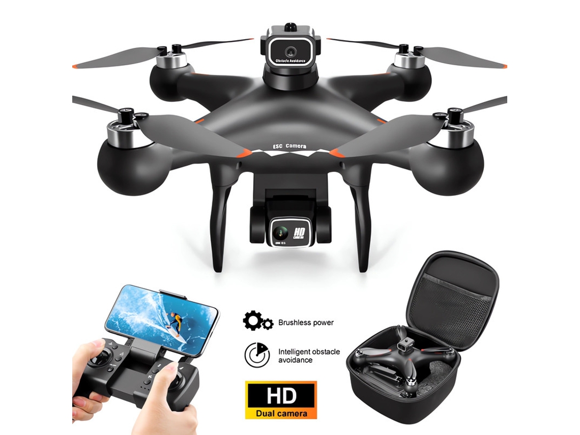 Dron S116 Max 4k Esc Con Cámara Hd, Motor Sin Escobillas Y Sistema De Evitación De Obstáculos 3 Baterías Negro