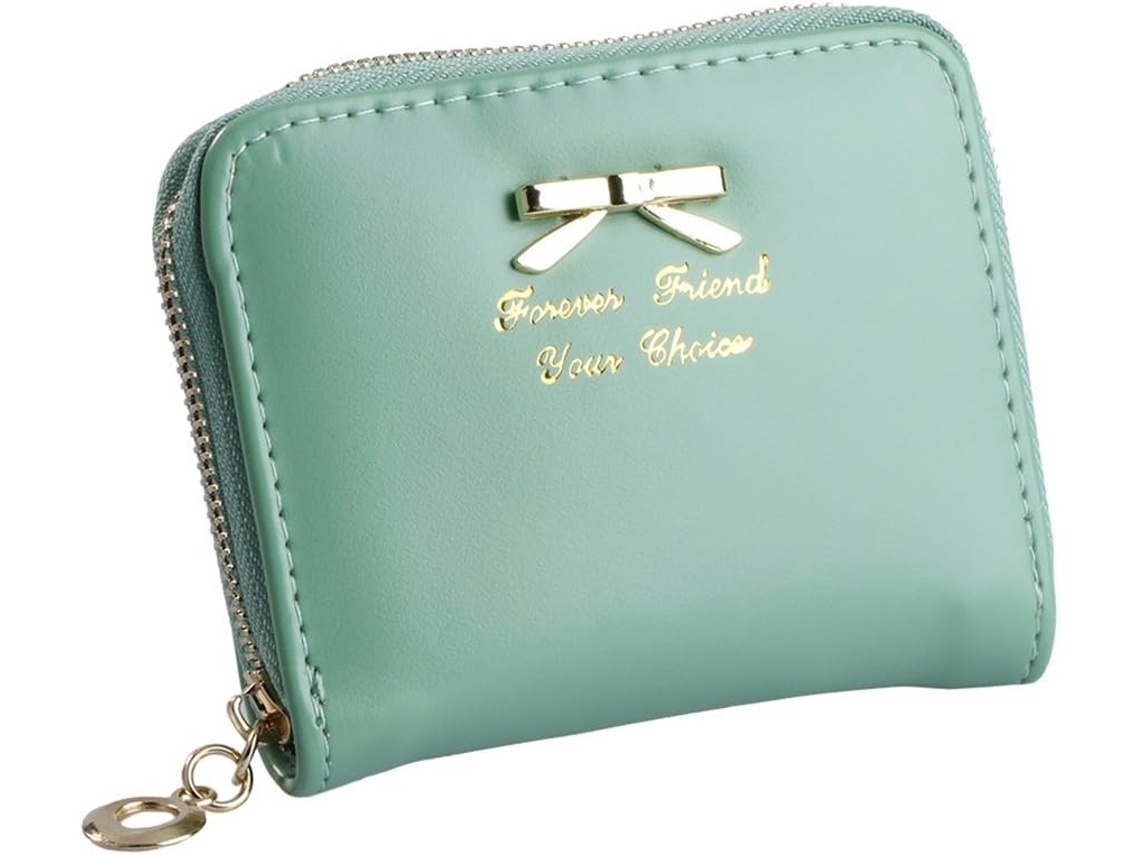 Cartera De Mujer En Cuero Pu - Monedero Y Tarjetero Moderno - Verde