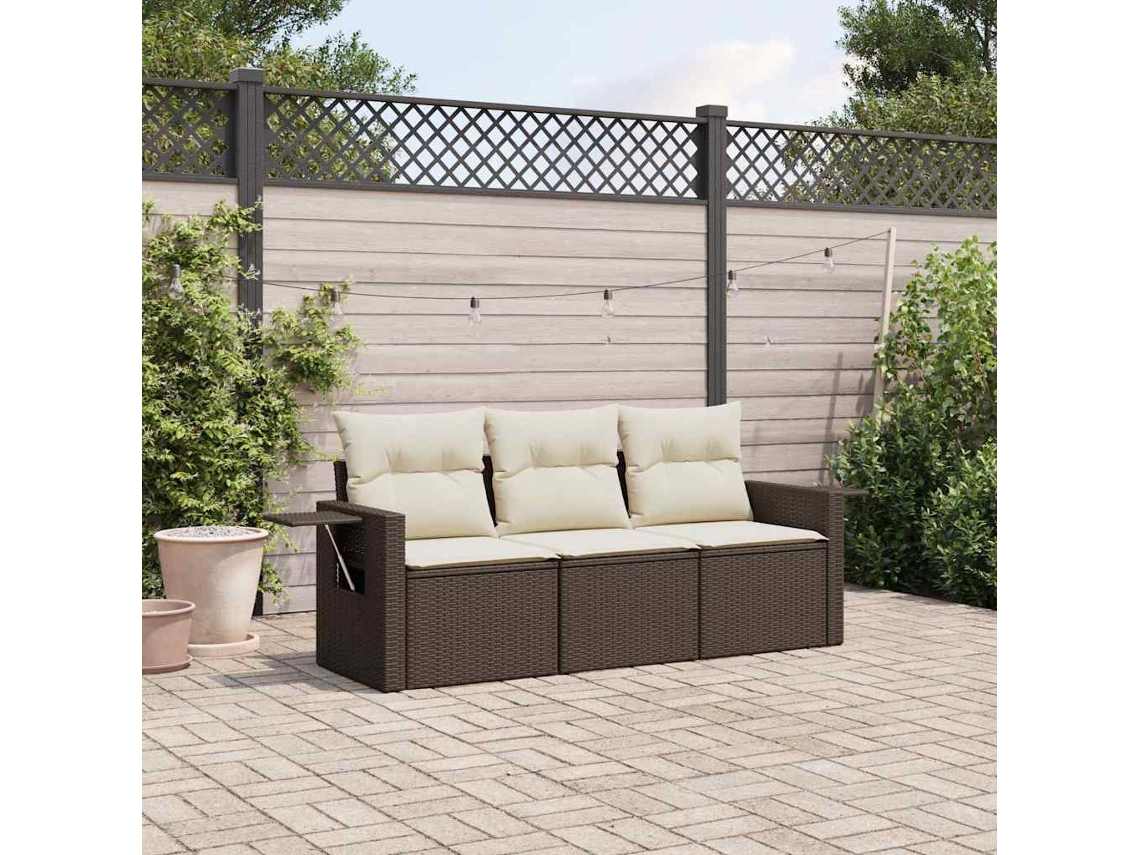 Conjunto de sofá de jardín de 3 piezas con cojines de mimbre marrón de DKD Home Decor
