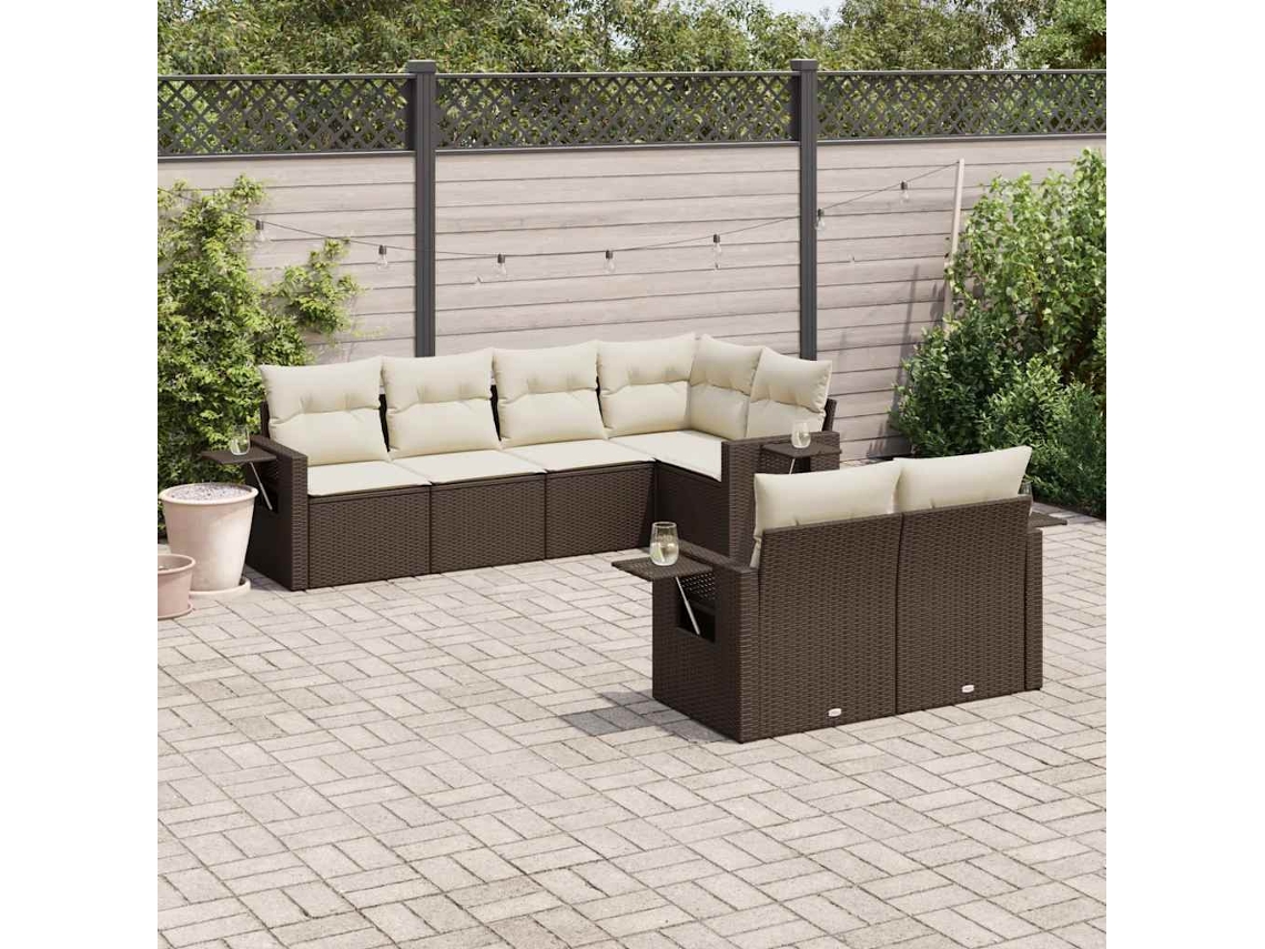 Conjunto de sofá de jardín de 7 piezas con cojines de mimbre marrón DKD Home Decor