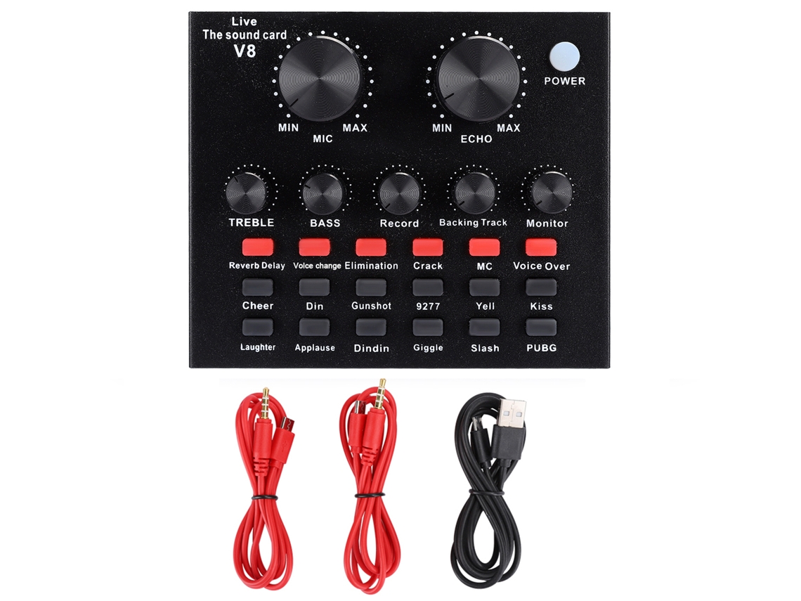 Tarjeta De Sonido Bluetooth V8 Abs Negra Con Ajuste De Volumen, Cambiador De Voz Y Transmisión En Directo A Teléfonos Móviles Y Ordenadores.