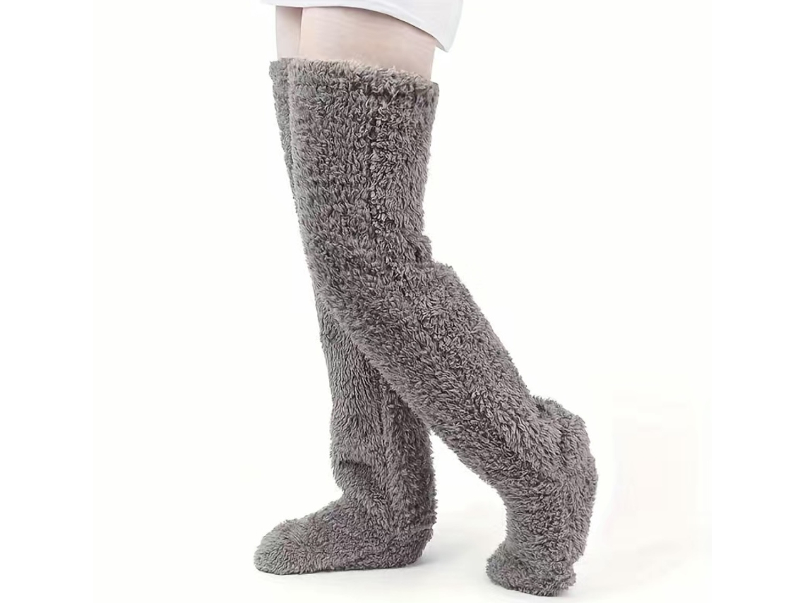 Calcetines hasta la rodilla, calcetines altos y cálidos de invierno, calentadores de piernas suaves y cálidos (gris) Cuich