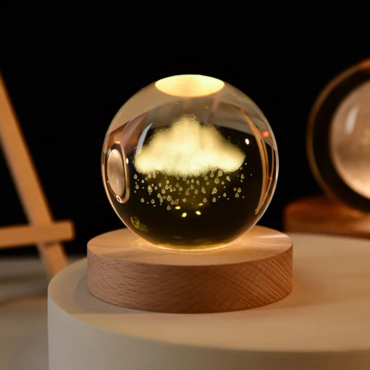 (nube 60 Mm) Bola De Cristal 3d De 60 Mm, Adorno De Vidrio Grabado Con Láser, Objeto De Colección.