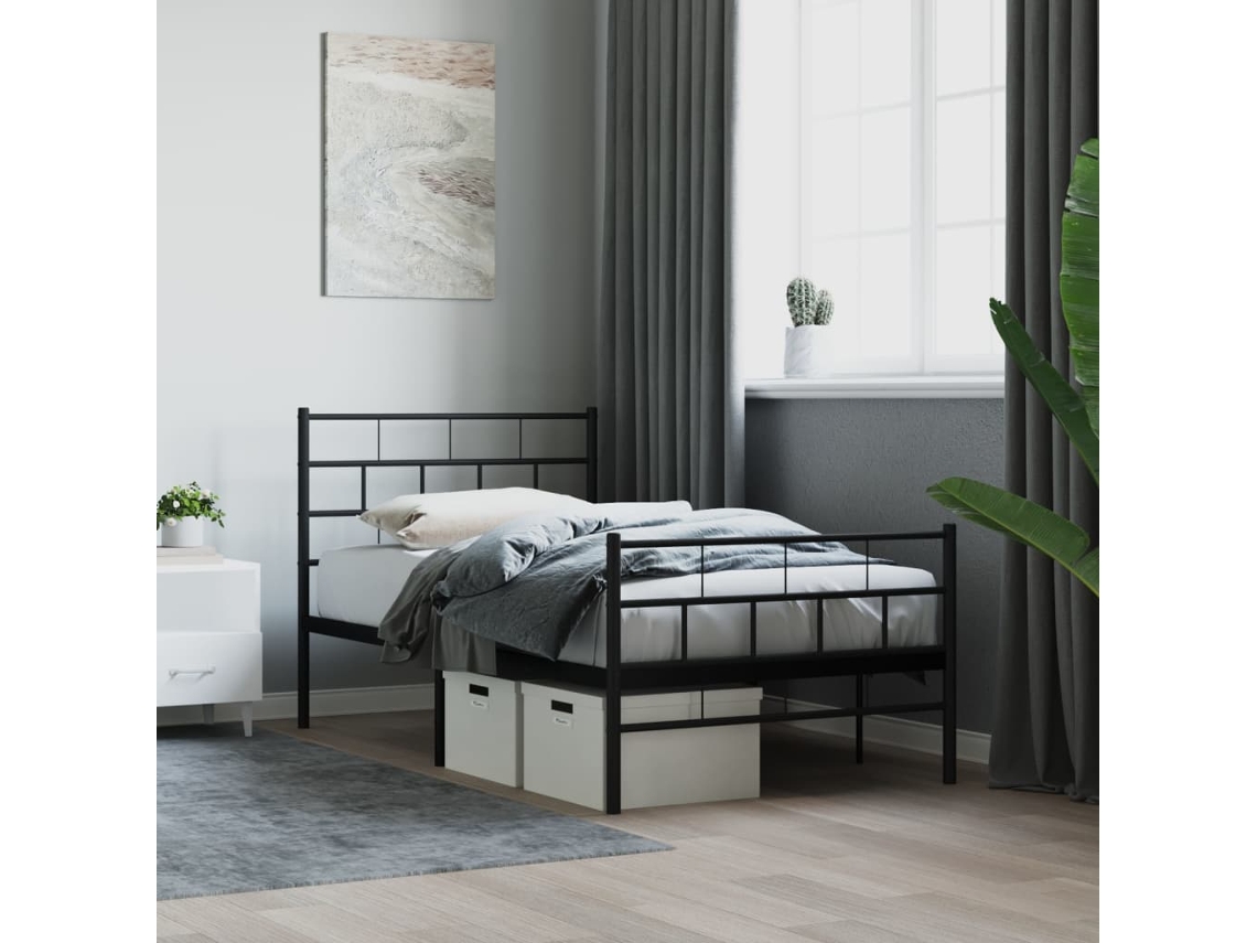 Estructura Cama Sin Colchón Con Estribo Metal Negro 107x203 Cm