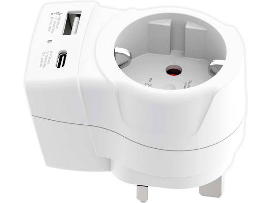 Adaptador de viaje SKROSS UK tipo G con USB a USB C 20 W blanco