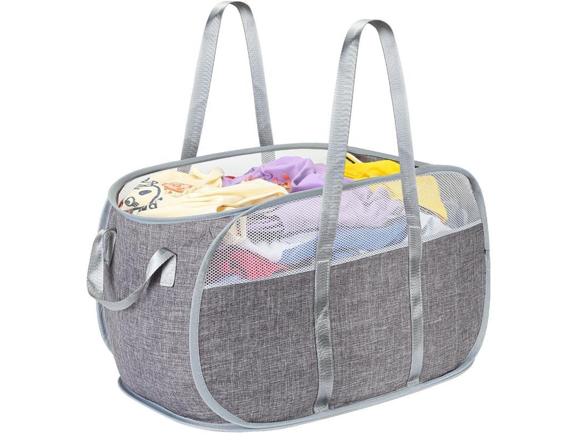 Cesto De Ropa Plegable De Malla Con Asas Para El Cuarto De Lavado, El Baño O Para Viajar - Gris