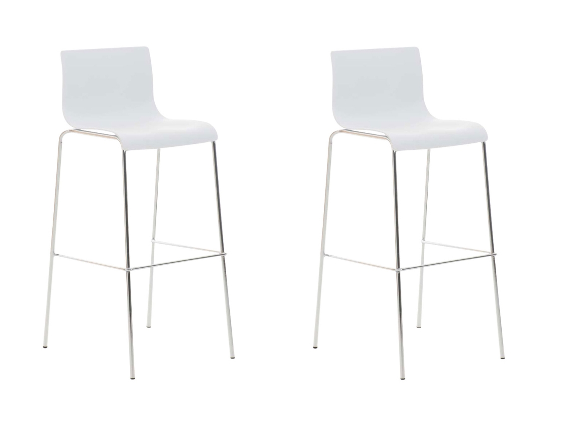 Juego de 2 taburetes de bar Hover con estructura de plástico de 4 patas en color blanco/cromo