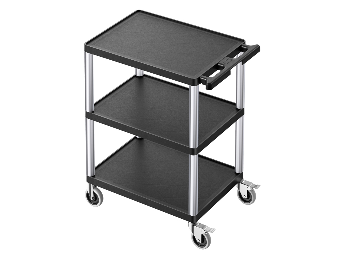 Carro multifuncional Succebuy con 3 estantes, 695 x 460 x 825 mm, con ruedas, negro