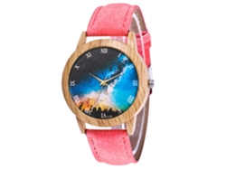 Reloj De Pulsera Unisex De Cuarzo Con Correa Vaquera Y Estampado De Cielo Nocturno Rosa.